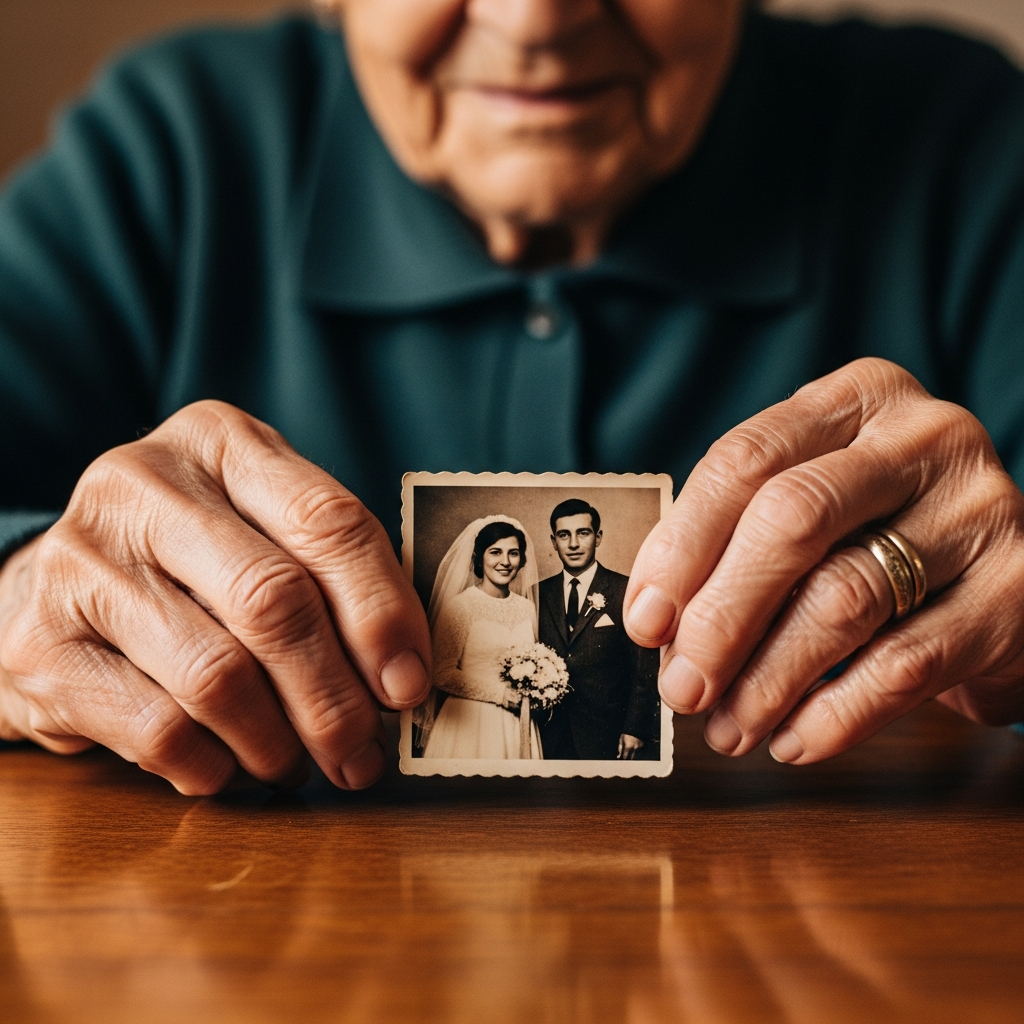 Mani che appoggiano una foto sulla base MemoriaViva